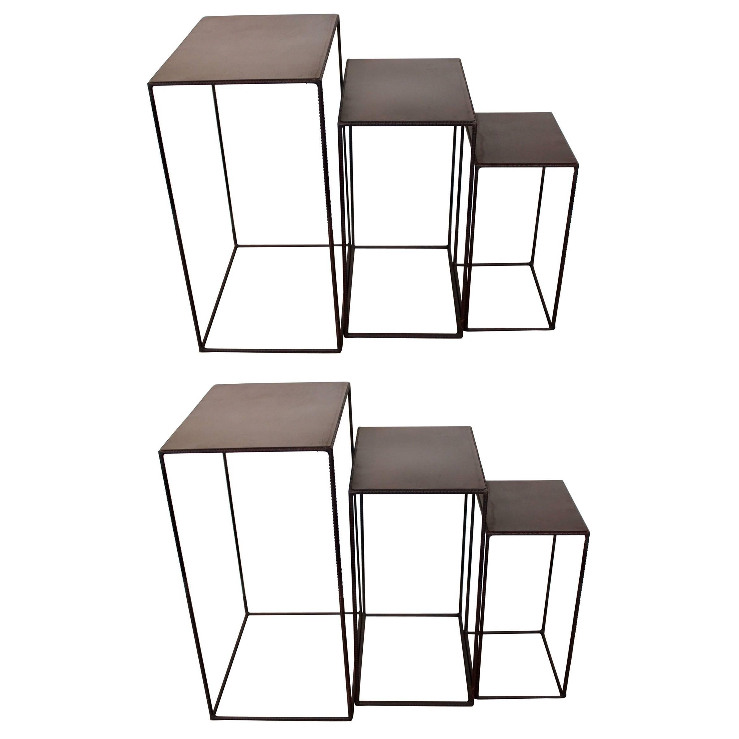 Pair of Three-Tier Industrial End Tables