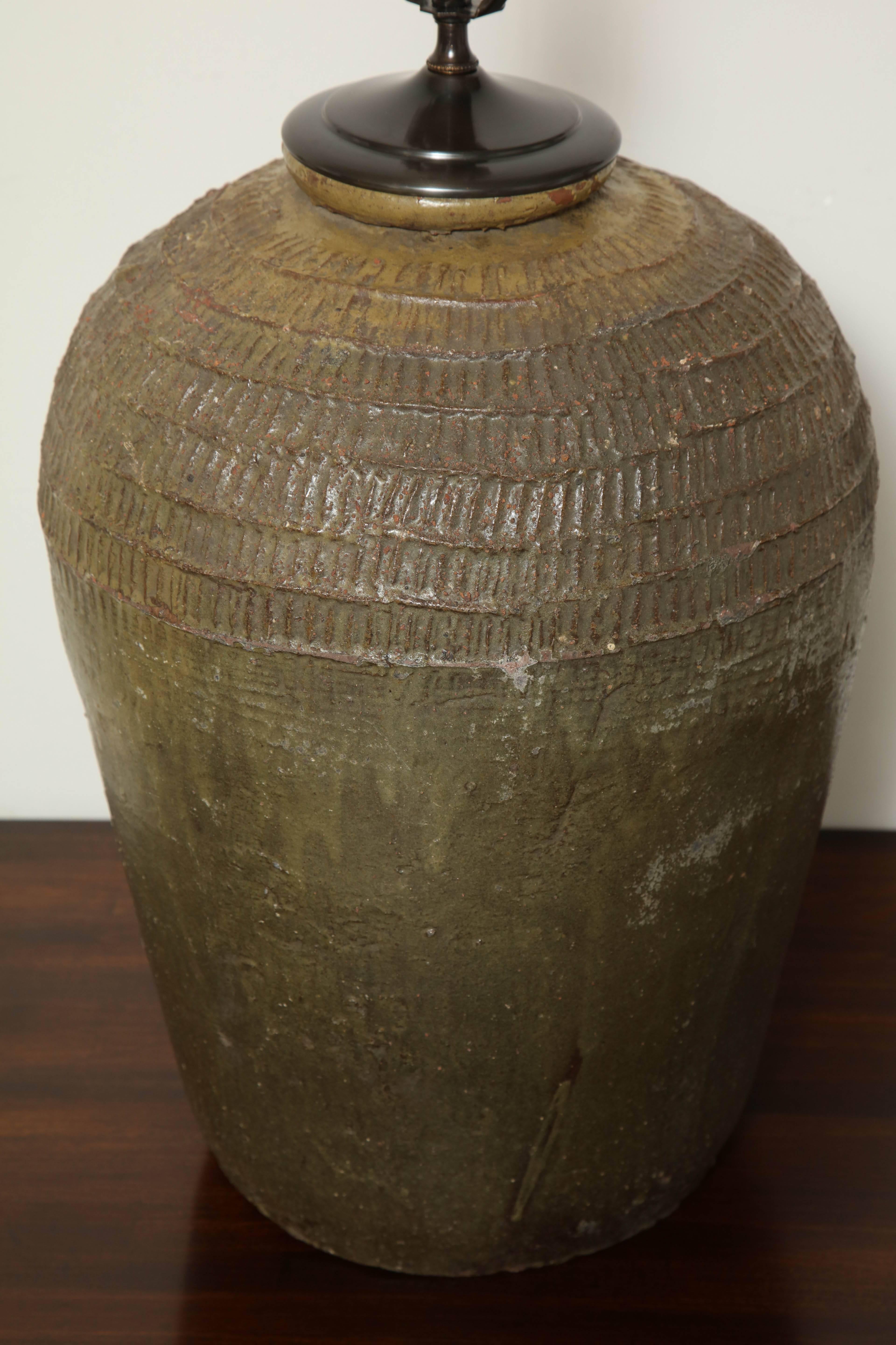 19th Century Terracotta Wine Vessel Lamp 4