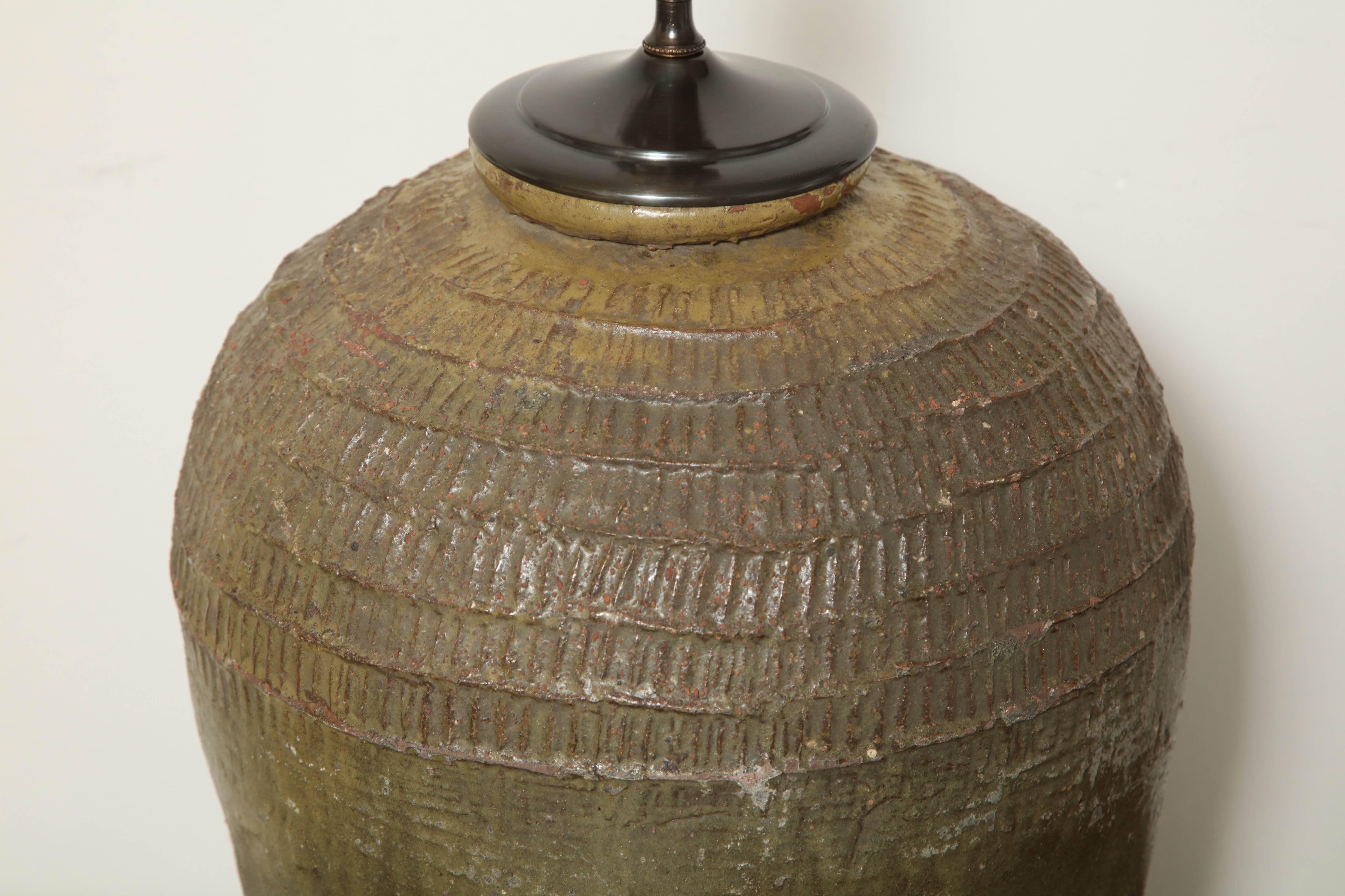 19th Century Terracotta Wine Vessel Lamp 5