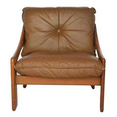 Danish Scandinavian Armchairs in Natural Leather and Wooden Frame