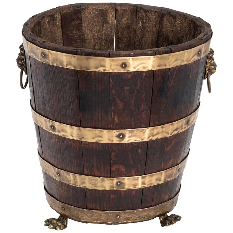 Antique Wood and Brass Bucket For Sale at 1stdibs