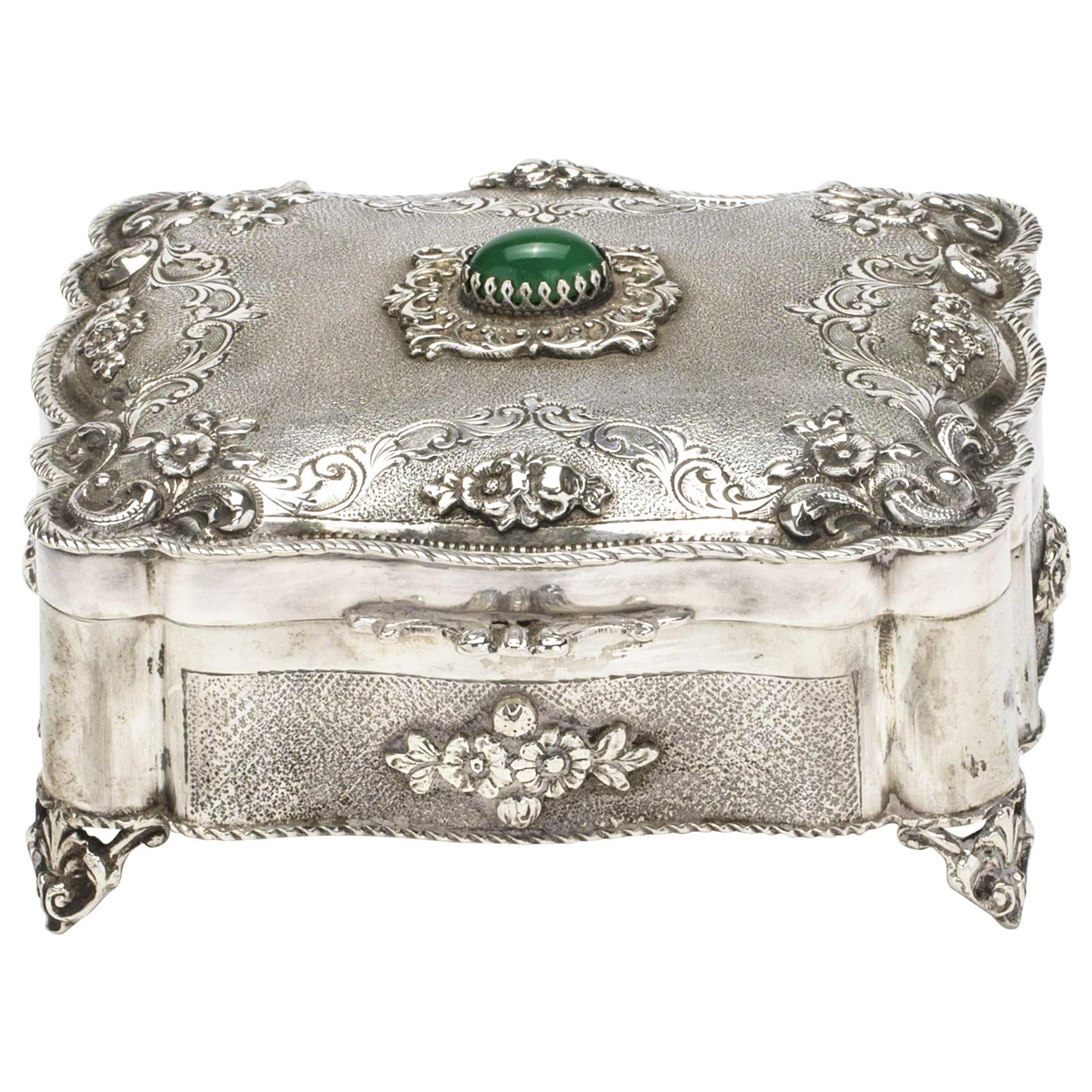 Jewelry Box, 800 silver with Chalcedony Stone For Sale