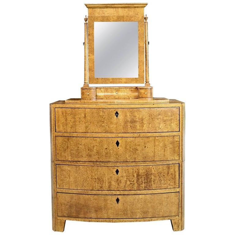 19th Century Empire BowFront Chest with Mirror in Burled Olivewood and Ebony For Sale at 1stdibs