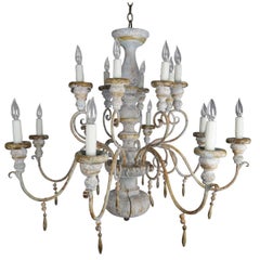 Sixteen-Light Italian Painted Chandelier w/ Tassels