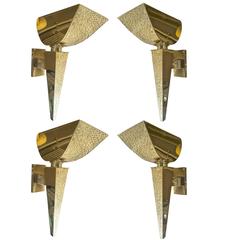 Maison Baguès Rare Documented Set of Four Neoclassic Gold Bronze Torch Sconces