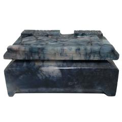Substantial Vintage Blue and White Onyx Marble Carved Jewelry Box, 1970s 3