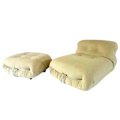 Fauteuil de salon et repose-pieds Cassina Soriana, Afra & Tobia Scarpa, tissu, REFRESHED