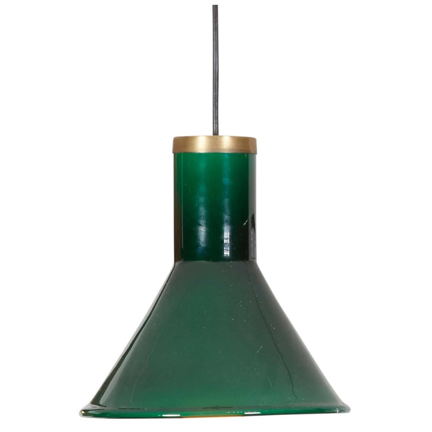 Green Glass Pendant Lamps by Holmegaard (one left) For Sale