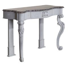 Antique English Painted Oak Console Table with Marble Top circa 1850