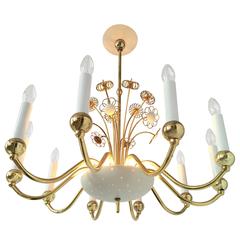 Lightolier 10 Arms Brass Chandelier in the style of Paavo Tynel , 1950 , USA 4