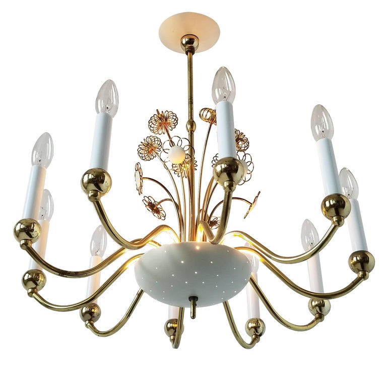 Paavo Tynell   10 Arms  Brass Chandelier for  Lightolier ,  1950 , USA