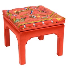 Billy Baldwin Stool in Hermès "Plumes et Grelots” Silk, Midcentury