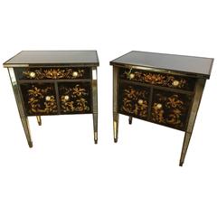 Pair of Jansen Mirror and Eglomise Nightstands or End Tables