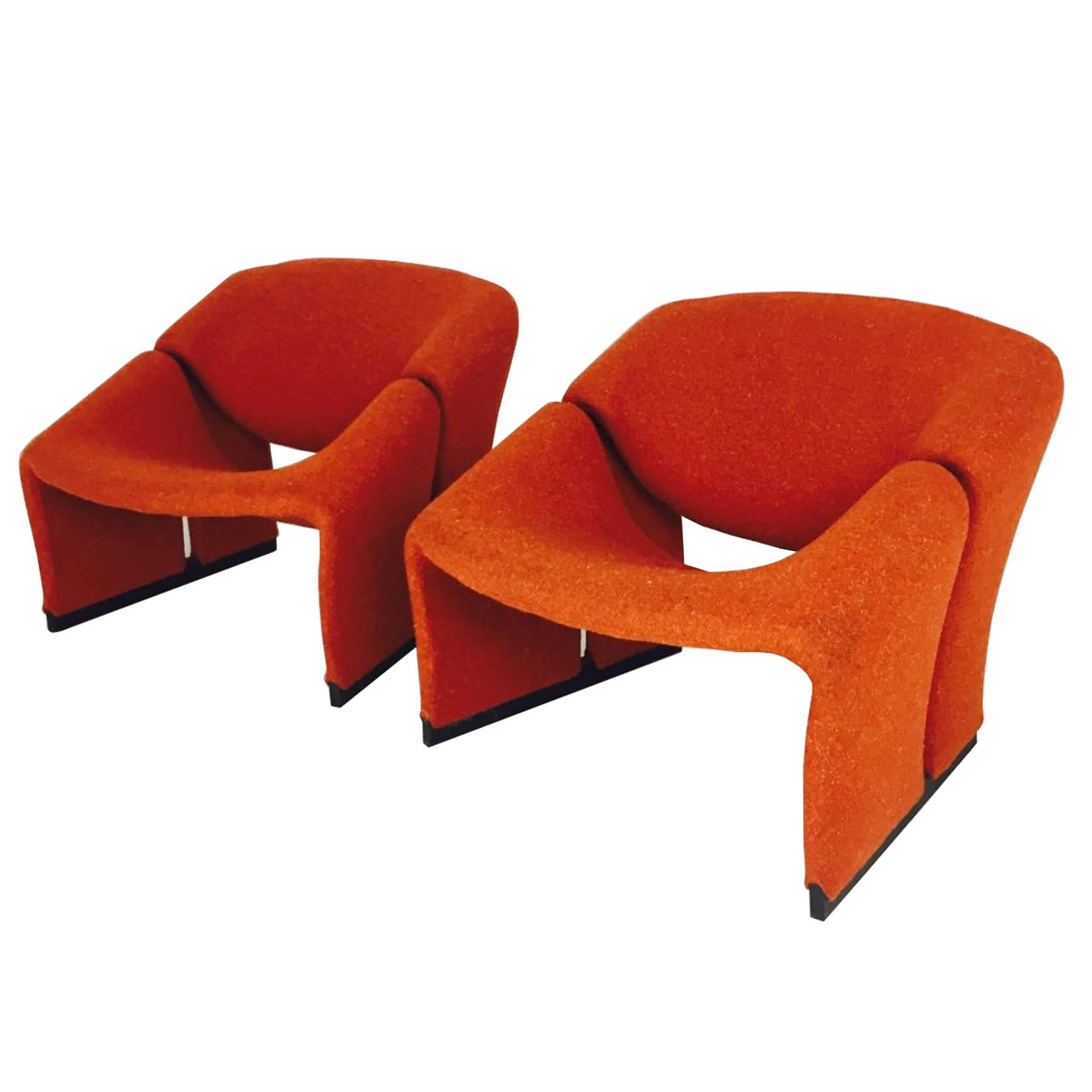 Pair of Orange Groovy Pierre Paulin Lounge Chairs for Artifort
