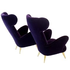 Italian Luxurious and Intense Velvet Armchairs by "Scuola Torinese" Torino 1950