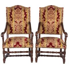 Pair of French Louis XIII Style Armchairs, circa 1920s