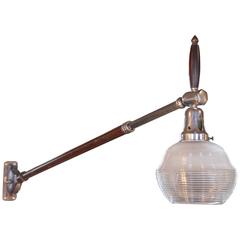 Wall Mounted Light,  Lamp - Vintage Burton Adjustable Telescopic Ribbed Glass