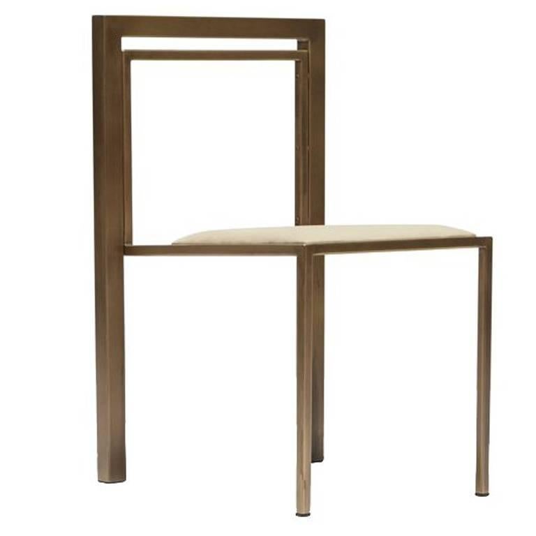 Natural Nubuck Leather and Antique Brass Dining Chair For Sale