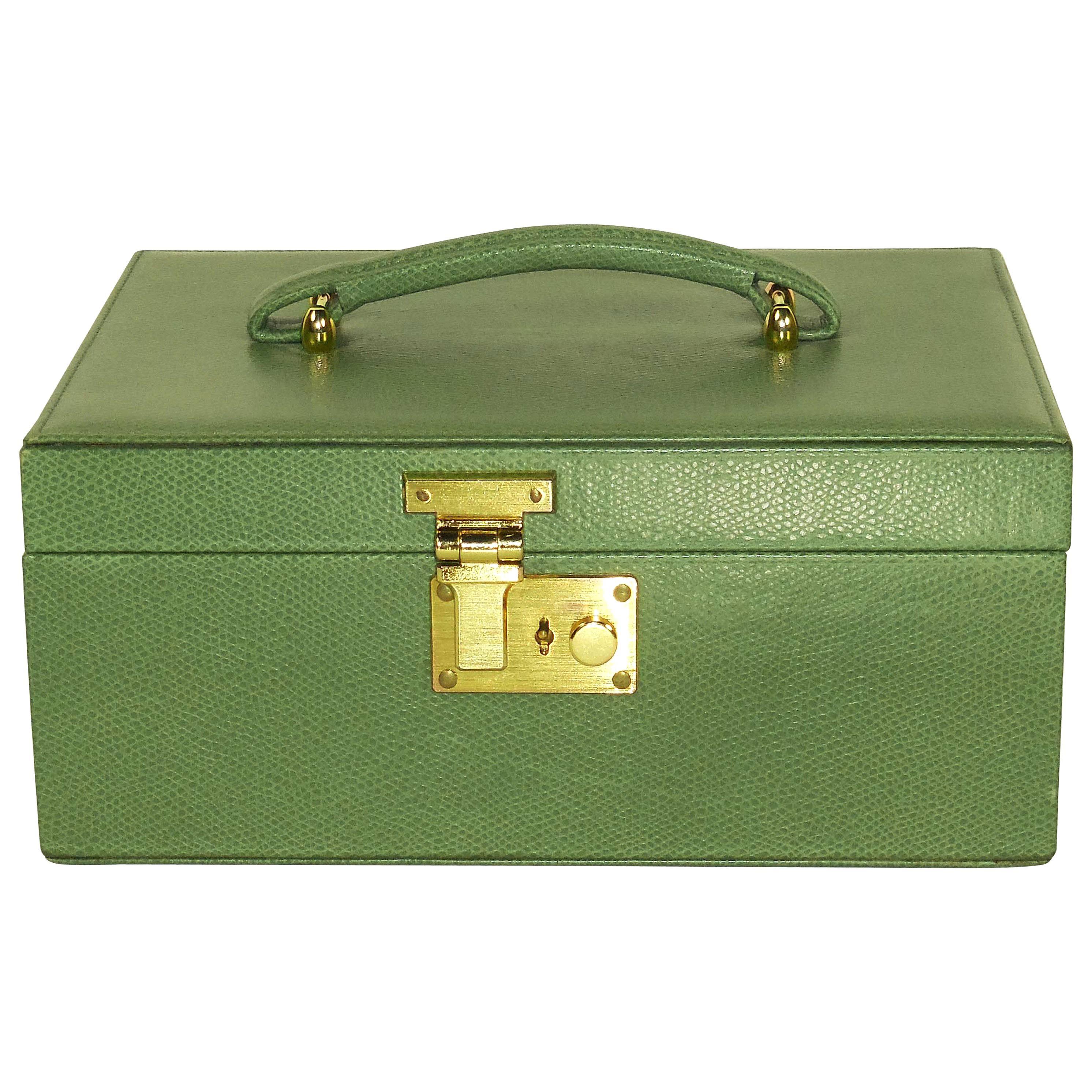 Tanner Krolle Green Leather Carry Handle Jewelry Case