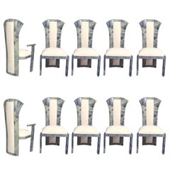 Goatskin Parchment Dining Chairs Set of Ten, After Aldo Tura
