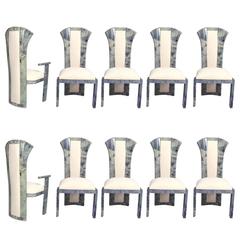 Goatskin Parchment Dining Chairs Set of Ten, After Aldo Tura 11
