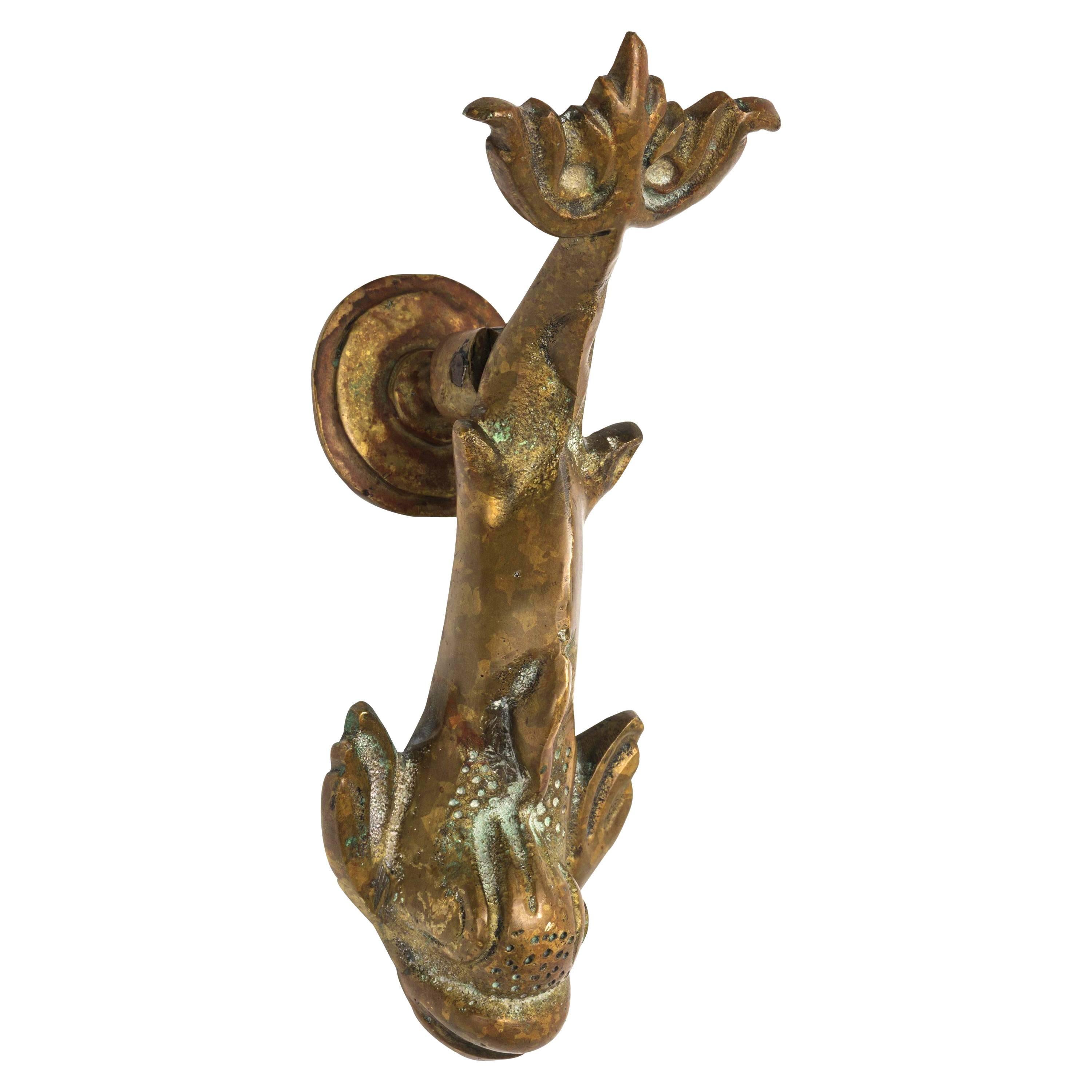 Old Brass Dolphin Door Knocker