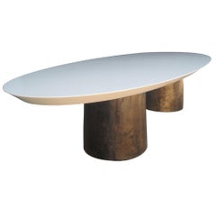 Cast Bronze & Lacquered Twin-Pedestal Oval Dining Table from Costantini, Benone