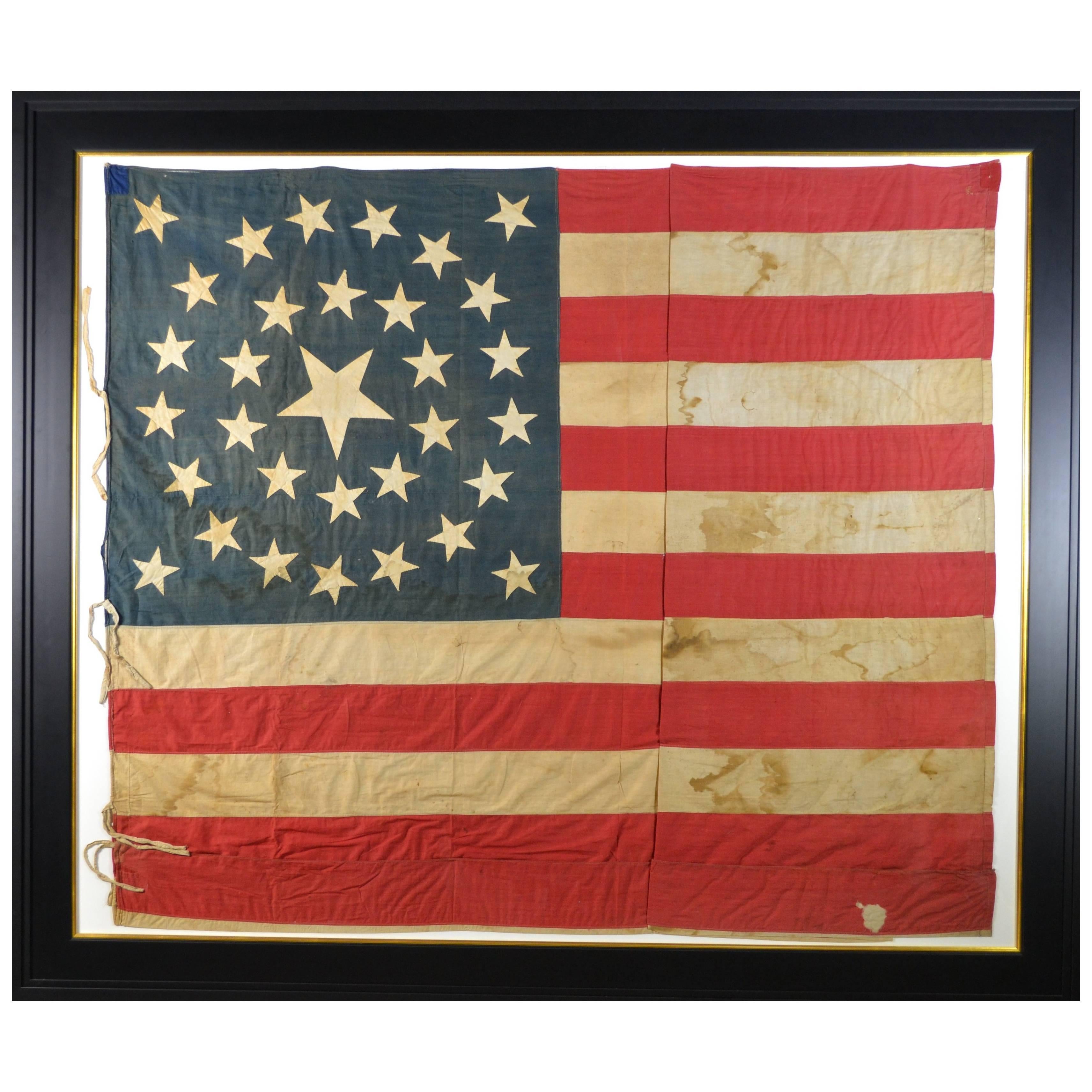 Rare Hand Sewn 32 Star Medallion Flag, circa 1858 For Sale