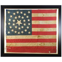 Antique Rare Hand Sewn 32 Star Medallion Flag, circa 1858