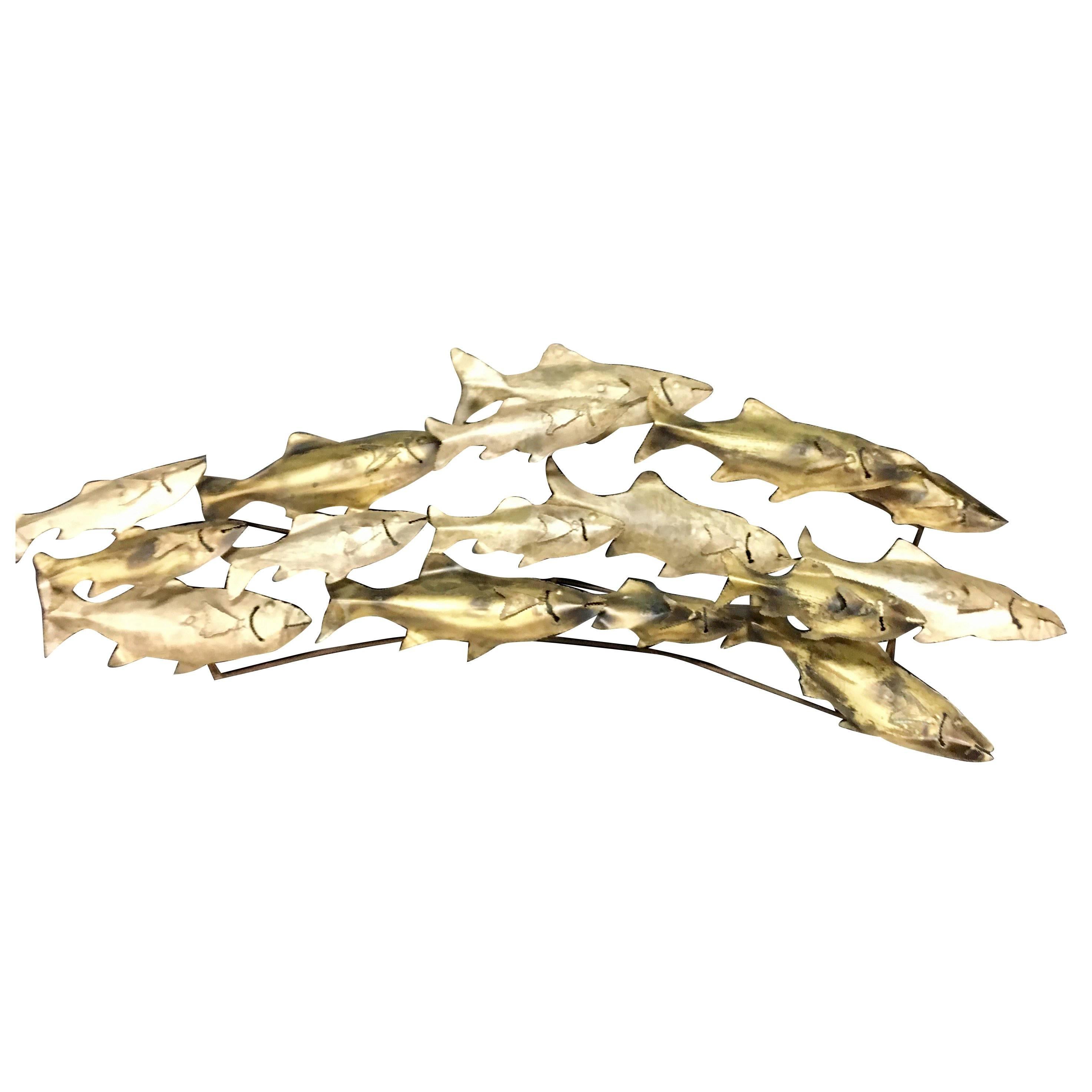 Impressive School of Fish Wall Sculpture in the Style of C. Jere