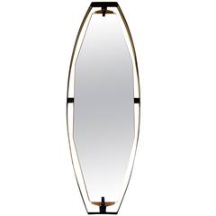 Pair of 1960s Hexagonal Italian Mirror Floating in Black Metal Border