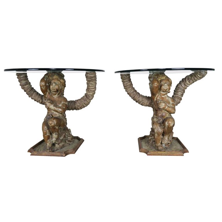 Pair Of Italian Carved Wood Cherub Consoles Circa 1900 For At Pair Of Italian Carved Wood Cherub Consoles Circa 1900 For