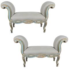 Pair of French Rococo Style Painted Benches