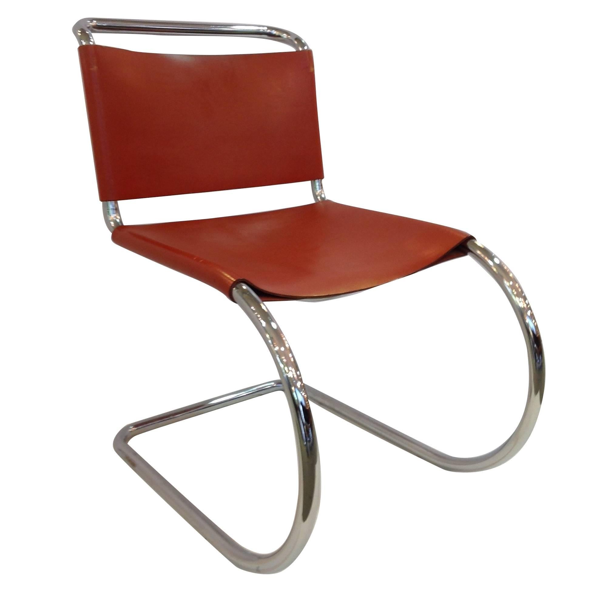 Set Eight Mies van der Rohe MR Chairs Orange Leather and Chrome Bauhaus For Sale