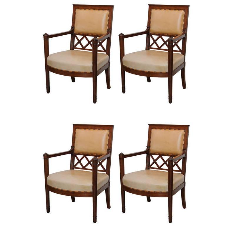 Rare Set of four Consulat Mahogany Armchairs, France For Sale