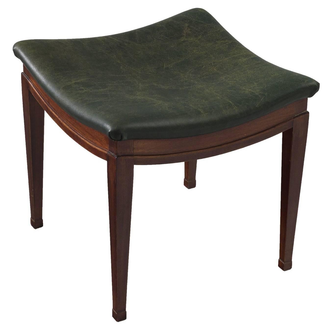Frits Henningsen Stool in Mahogany and Patinated Leather