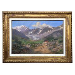 Large Italian Mountain Landscape Painting by Silvio Poma, 1910, oil on canvas 5