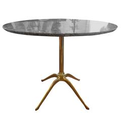 Italian Brass Center Table with Marble Top in the Manner of Gio Ponti