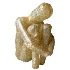 Large Fiberglass Sculptural Seated Figure on Illuminated Pedestal