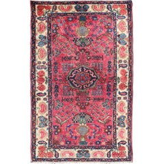 Antique Persian Lilihan Rug with Large-Scale Floral Design