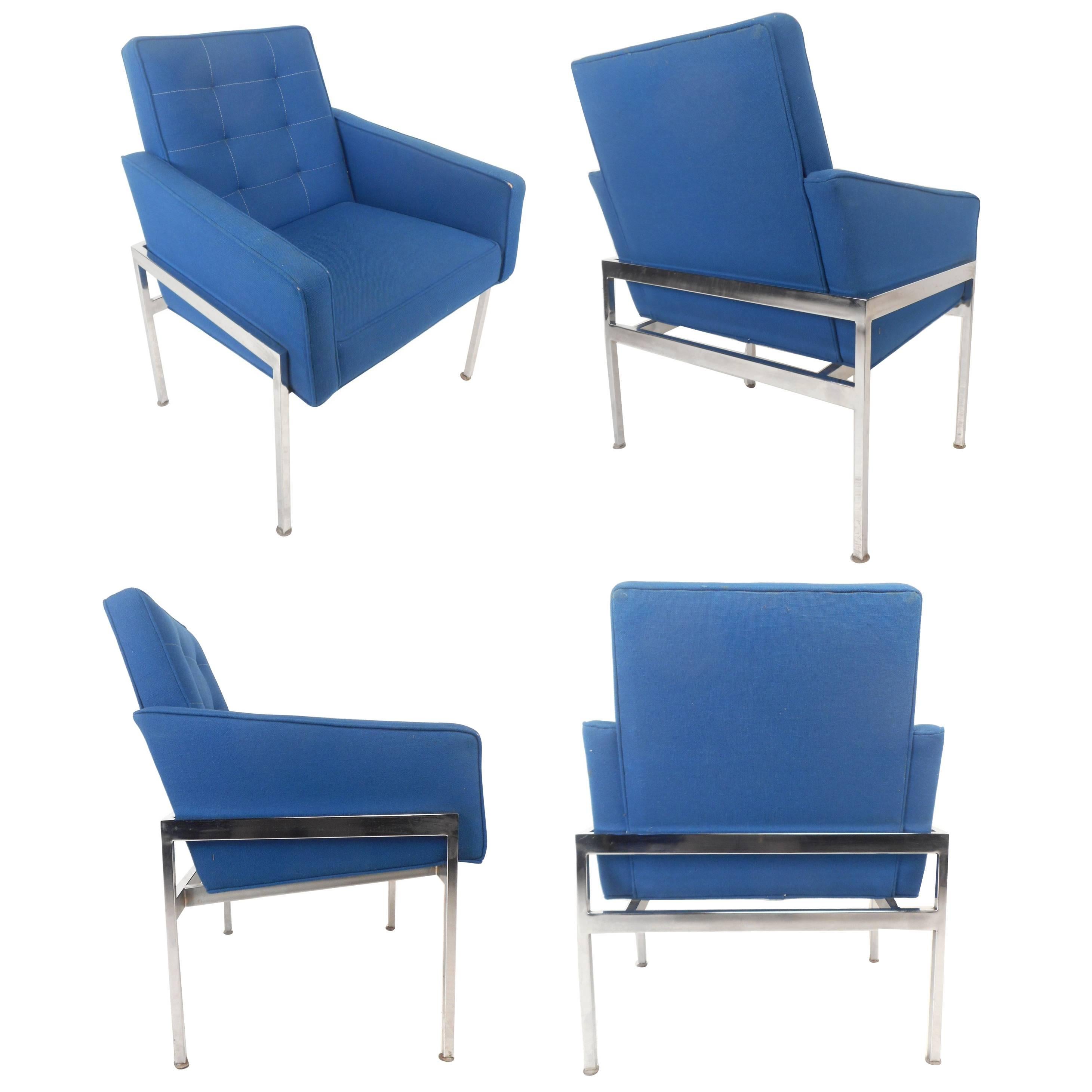 Pair of Mid-Century Modern Chrome Frame Tufted Lounge Chairs
