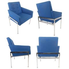Pair of Mid-Century Modern Chrome Frame Tufted Lounge Chairs 7