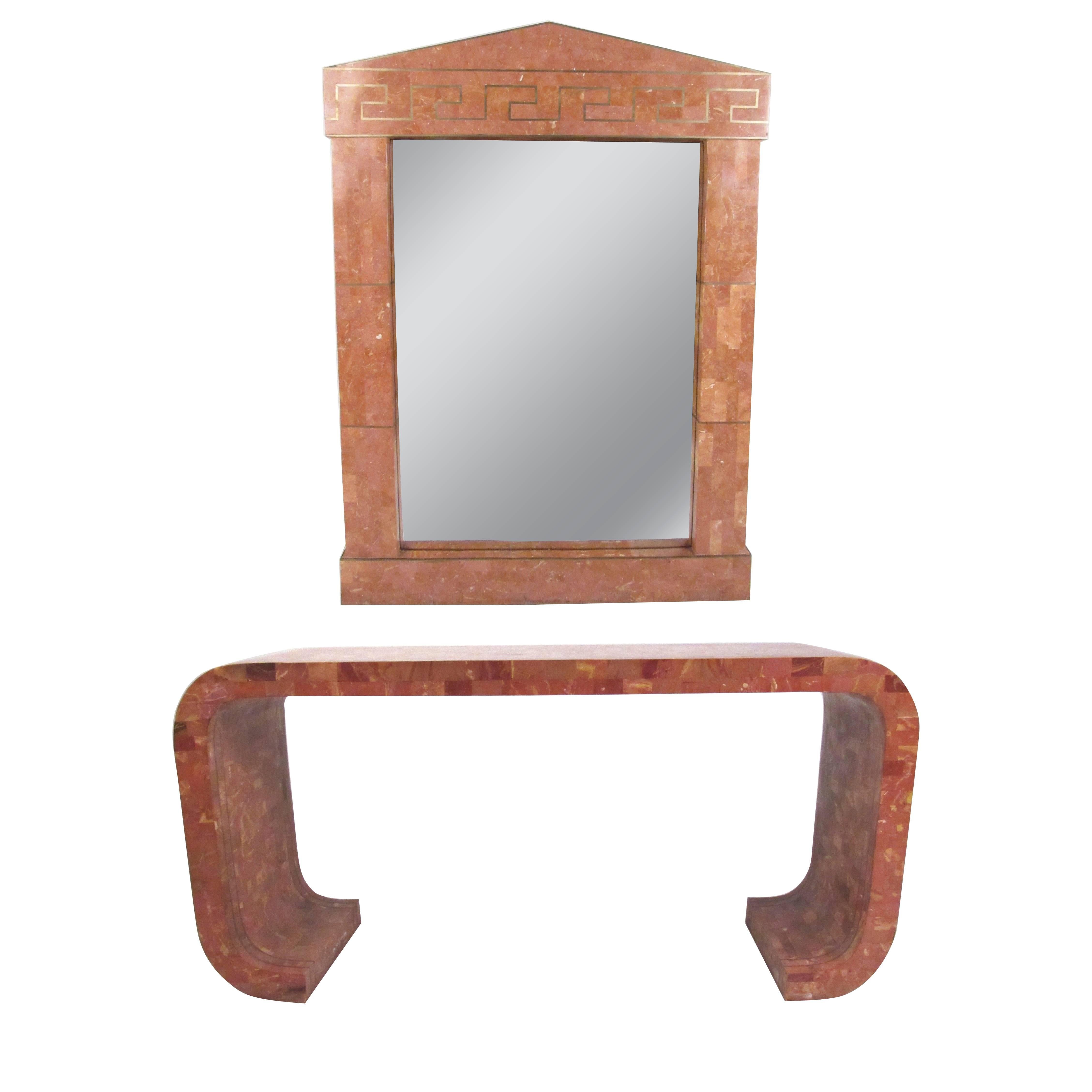 Maitland-Smith Marble Console Table With Hall Mirror