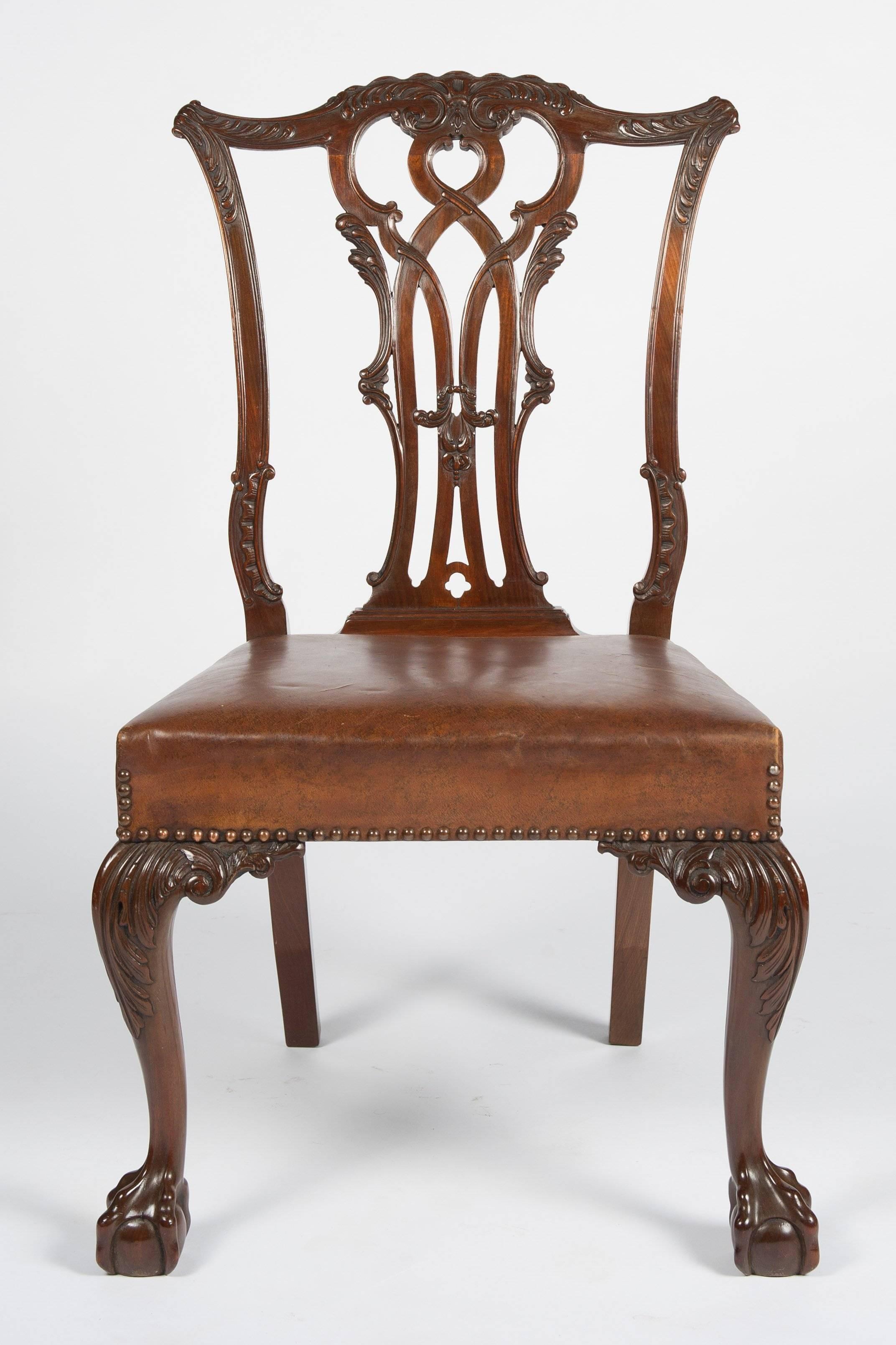 Eight Chippendale Style Dining Chairs, 19th Century 4
