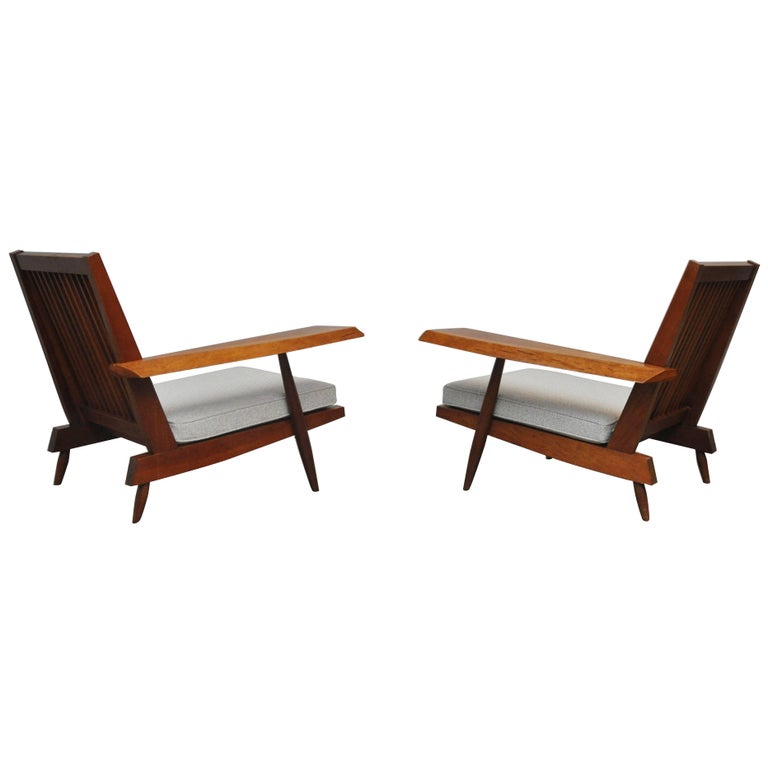 Cherry Spindle Back Lounge Chairs by George Nakashima with Live Edge Arms, 1955