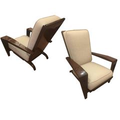 Andre Sornay Comfortable Pair of Lounge Chair Newly Restored in Neutral Cloth