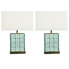Pair of Murano Glass and Brass Lamps, Italy, circa 2000 10
