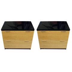 Modern Pair of Henredon Flamed Maple Brass Small Chests / Nightstands