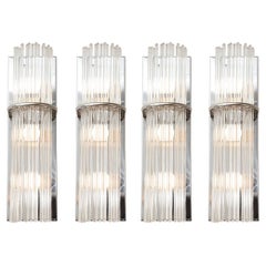 Four Scolari Glass Rod Three-Light Sconces