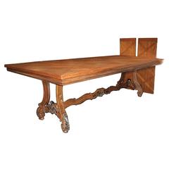 Large French Country Oak Parquetry Top Extension Dining Table Louis XV Style
